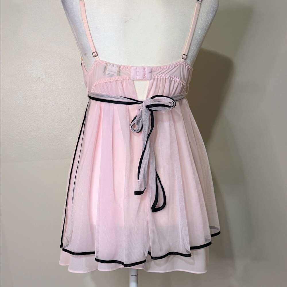 Elegant Pink Polka Dot Babydoll Lingerie - Picture 3 of 6